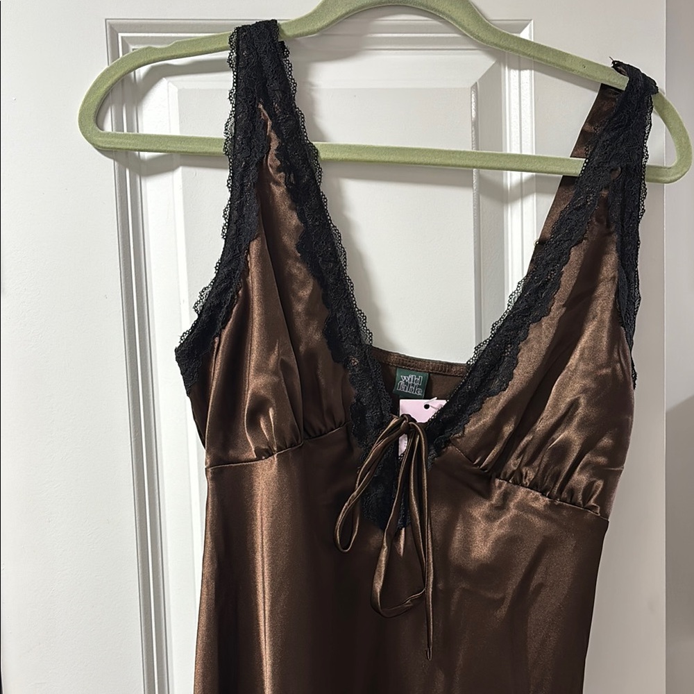 Elegant Brown Lace-Trimmed dress